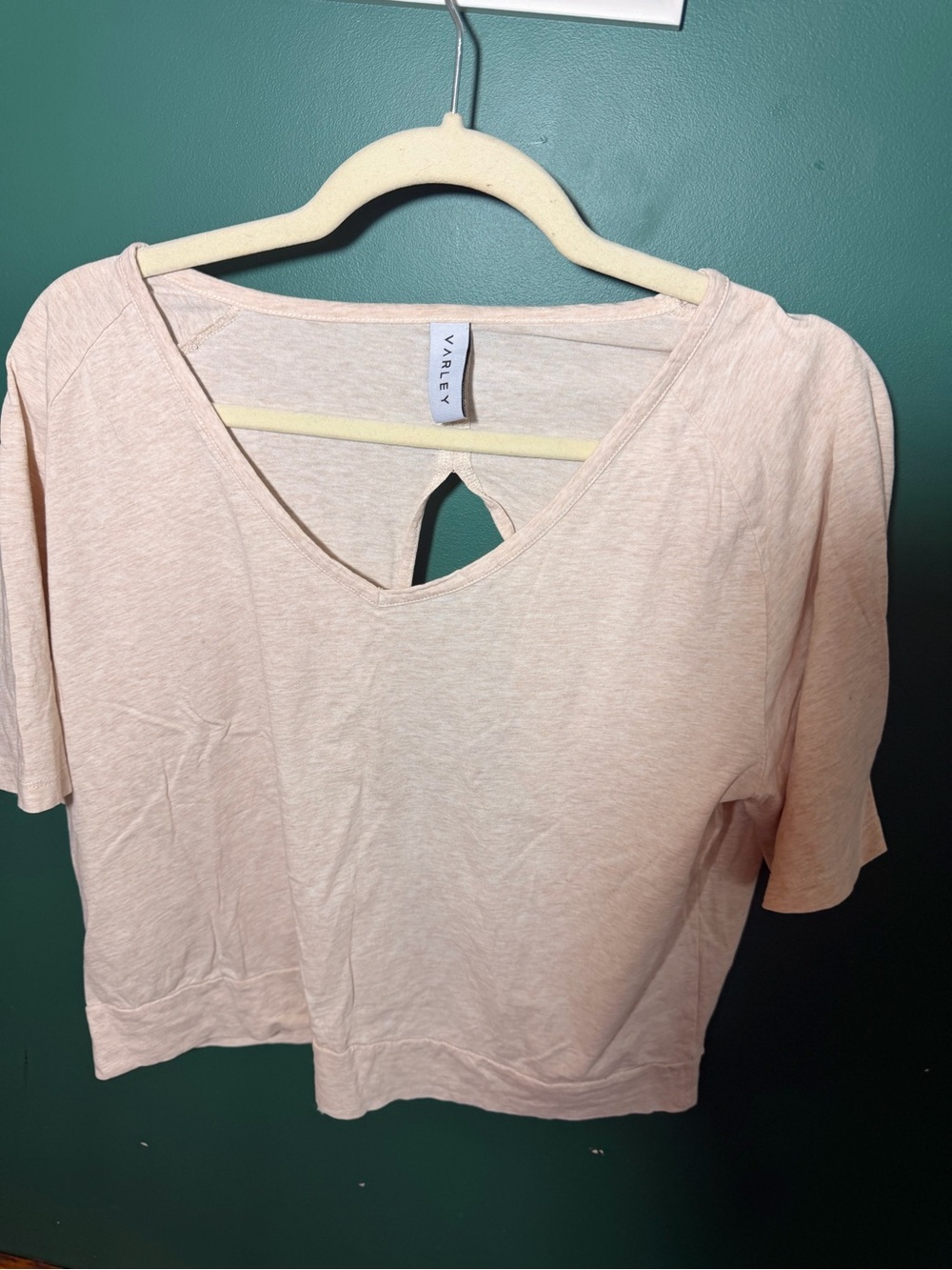 Varley Pale Pink Short Sleeve Crop Top with Keyhole Back